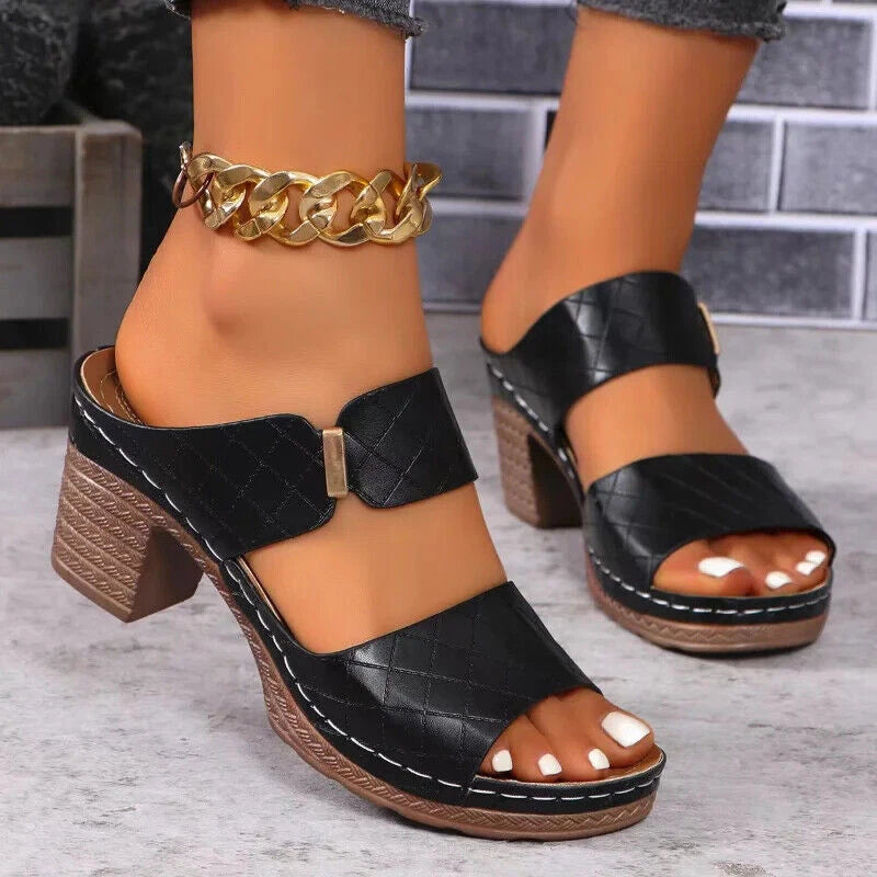 Fashion Women Summer Sandals High Heels Chunky Heel Slippers Pumps Slides Shoes
