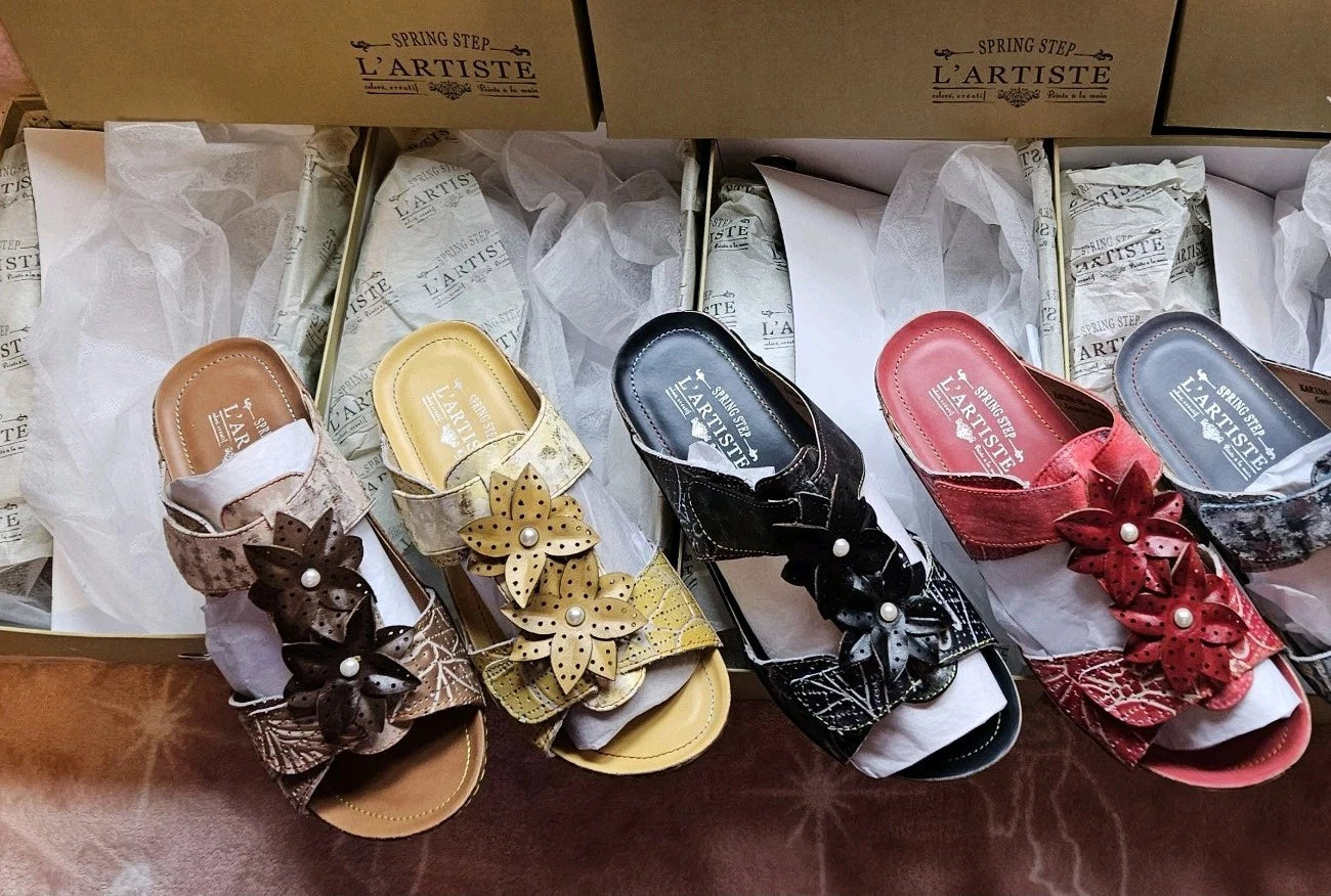 🔥L'Artiste by Spring Step Karina Hand Painted Leather Slide Sandals, US9/EU40