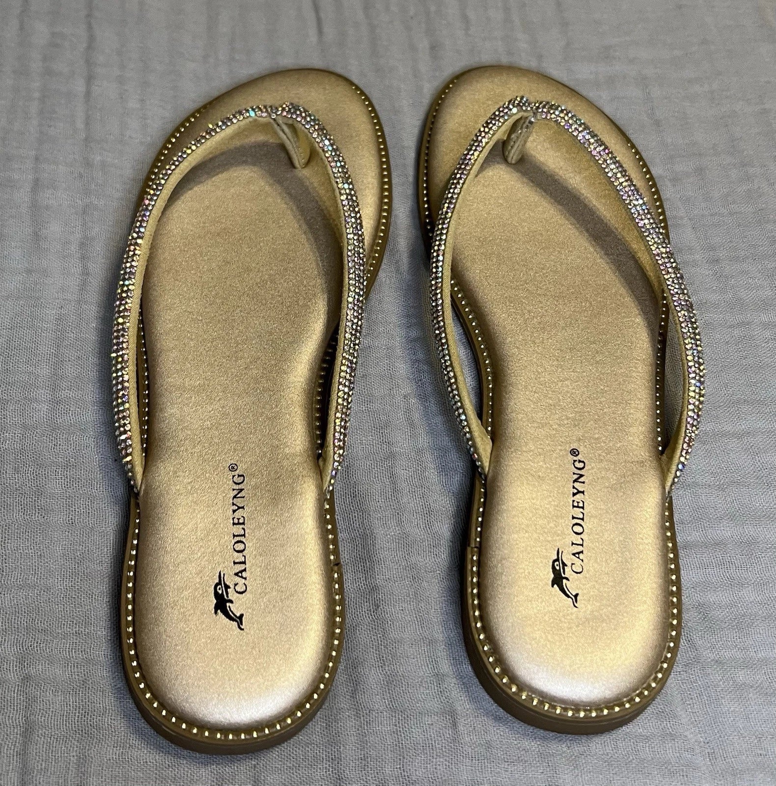 caloleyng Womens Microfiber Leather Dress Flat Sandals Summer Fashion Slide Gold