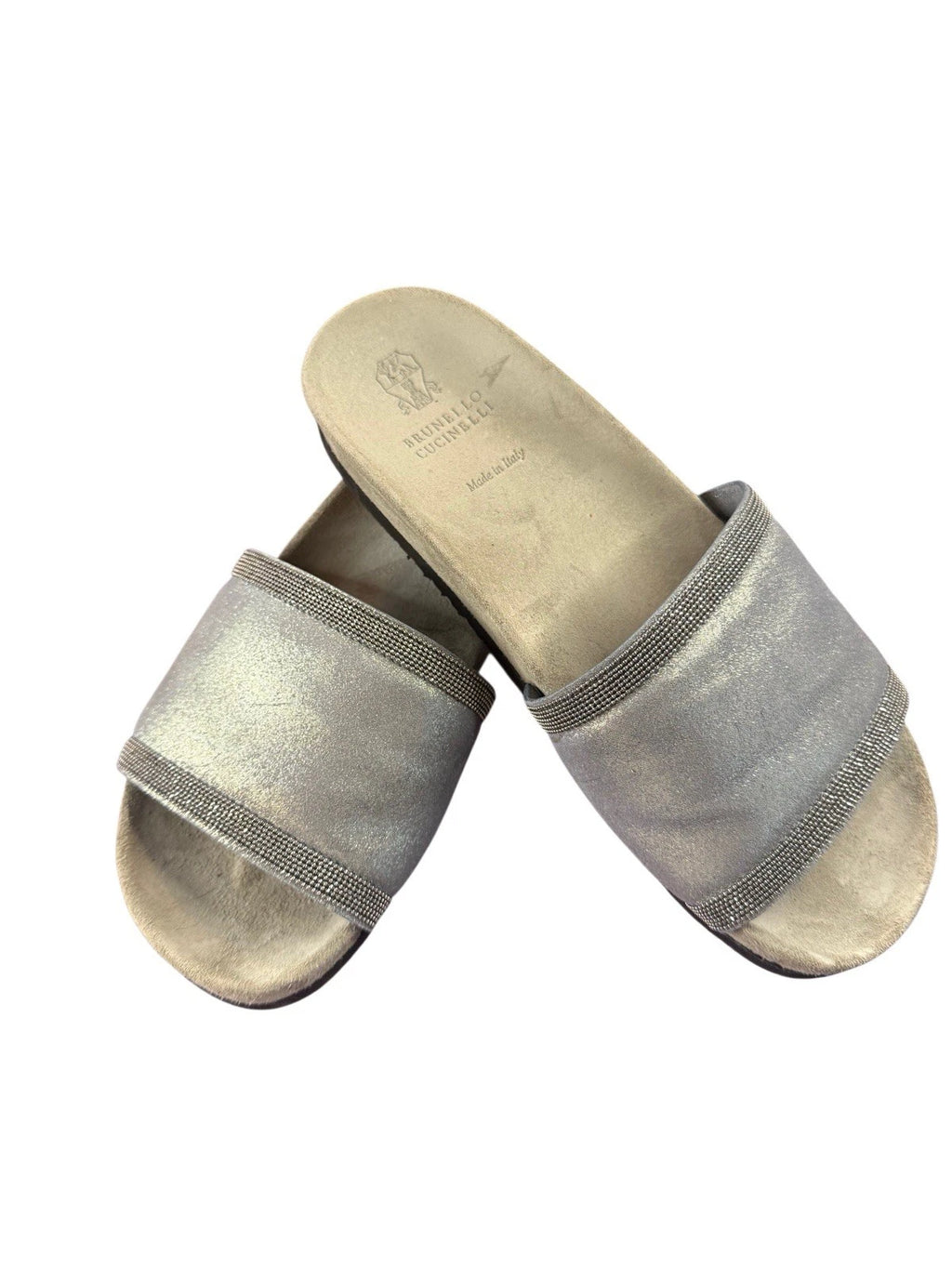 Brunello Cucinelli Monili Gray Suede Slides Sz 36.5 Women's us sz 6.5 $995