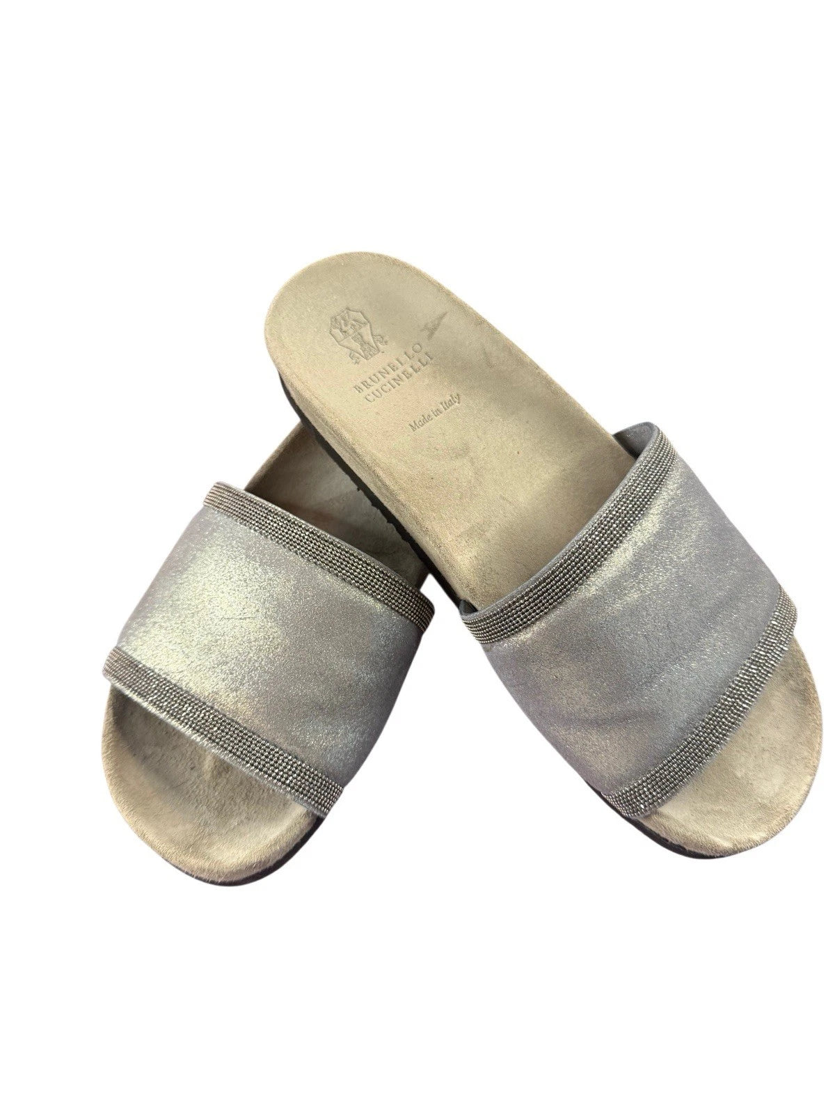 Brunello Cucinelli Monili Gray Suede Slides Sz 36.5 Women's us sz 6.5 $995