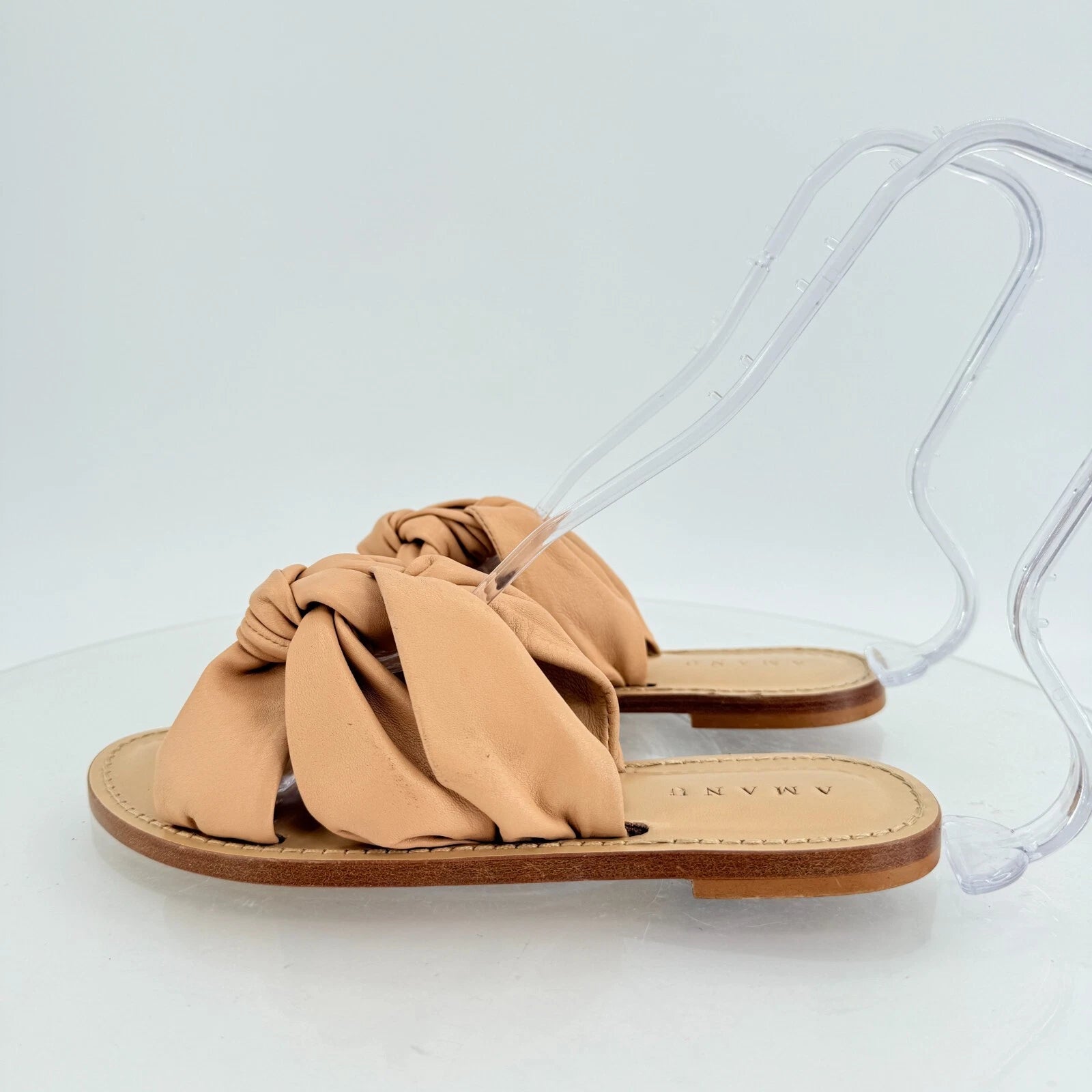 AMANU Studio Style 20 Hermanus Knotted Leather Slide Sandal Natural Beige Size 7