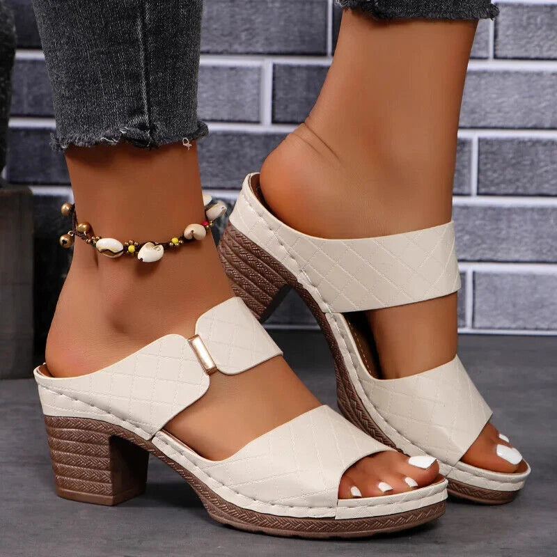 Fashion Women Summer Sandals High Heels Chunky Heel Slippers Pumps Slides Shoes