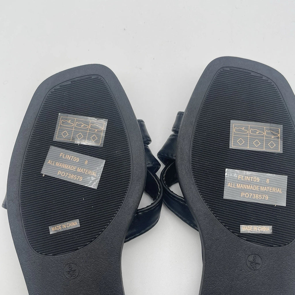 Fashion Nova Black Fact Leather Flint Woven Strap Slide Sandals Women's Size 8