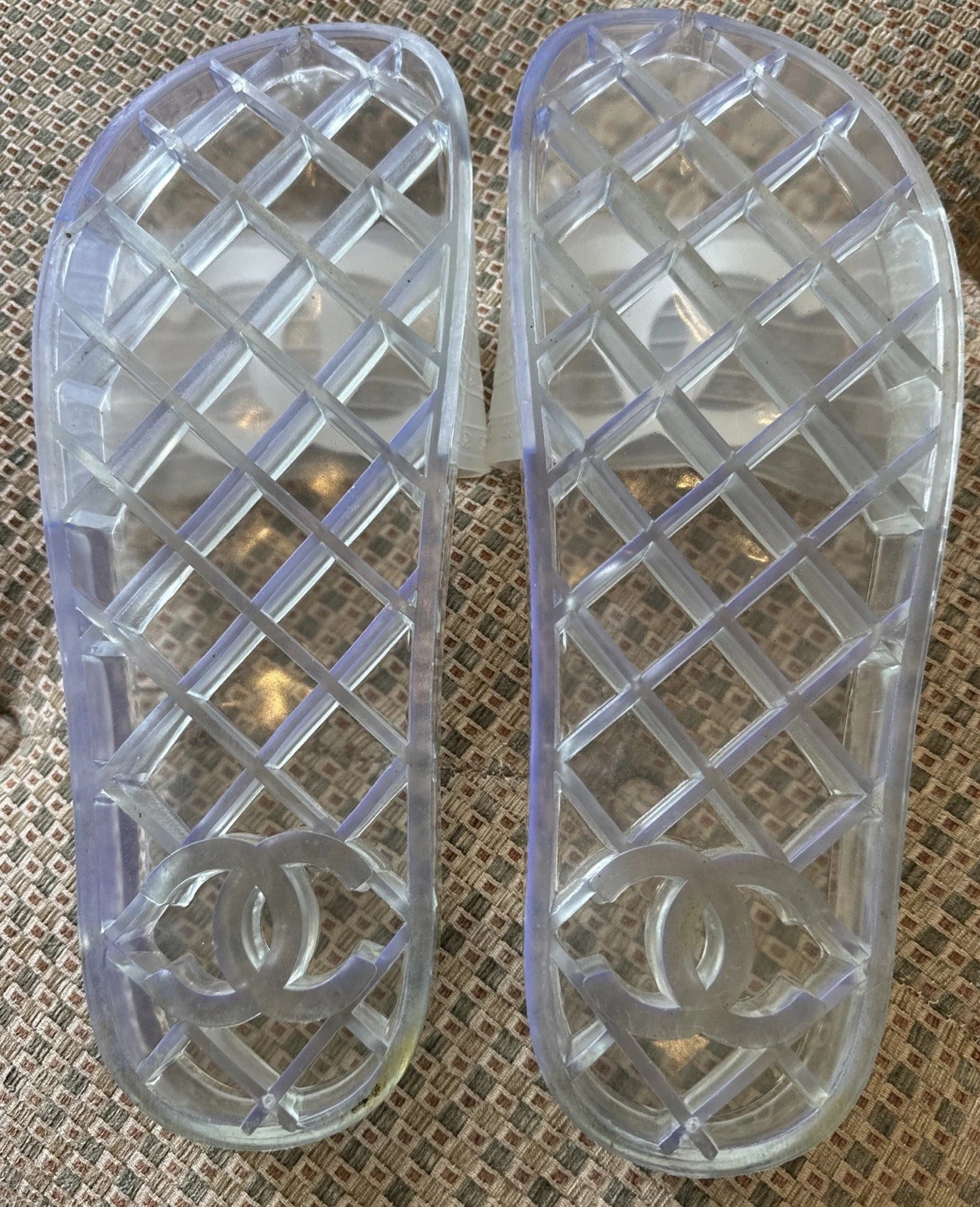 Chanel Clear Pool Slides White Logo Size 41 Transparent Jelly Sandal