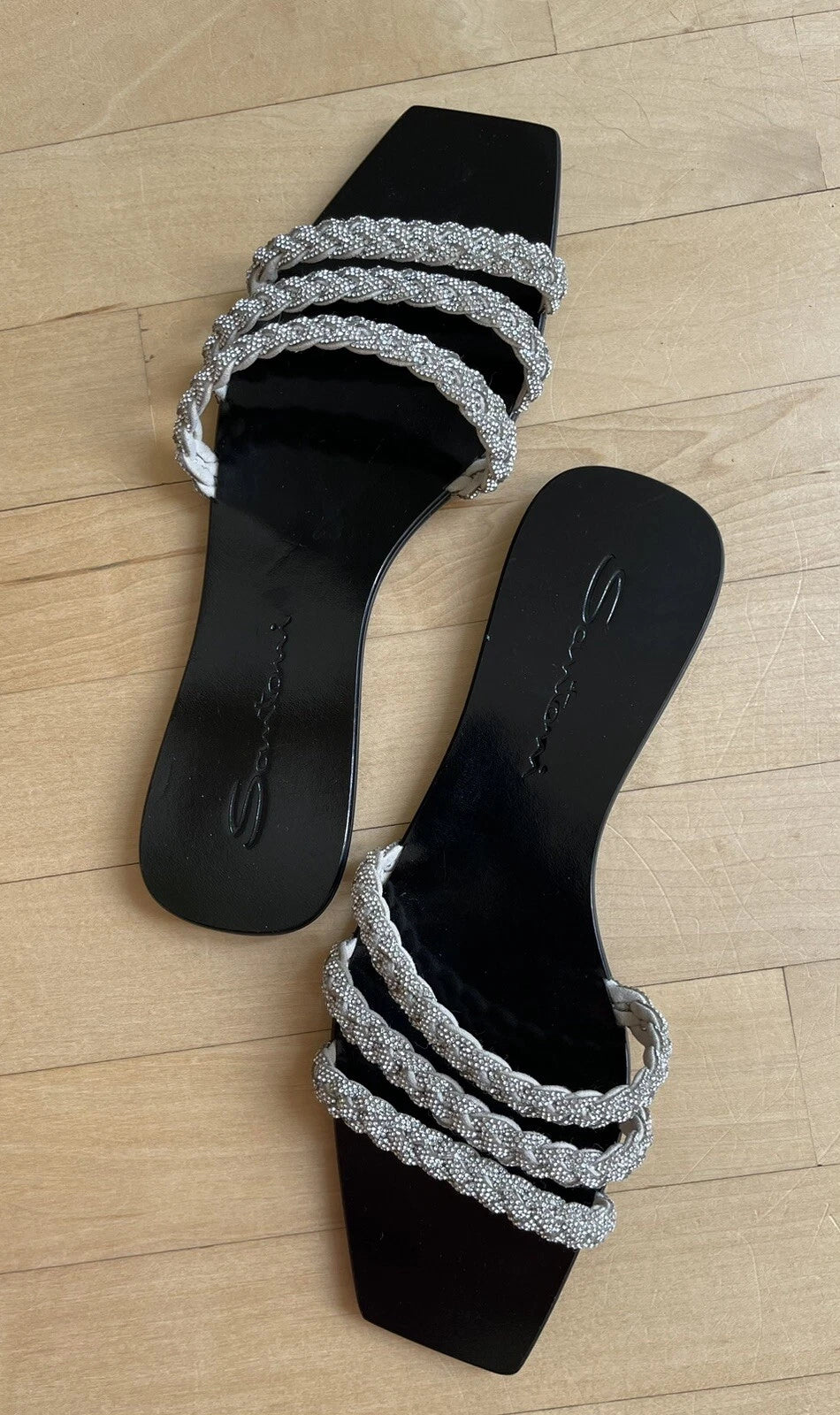 $650 Santoni Foster Slide Crystals Sandals Mules Flats 39.5 US 9.5 NEW
