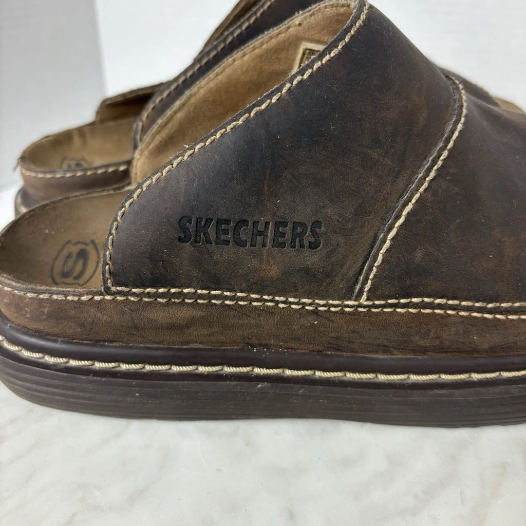 Y2K style chunky brown leather platform slides women's 11 Sketchers 90s 2000s