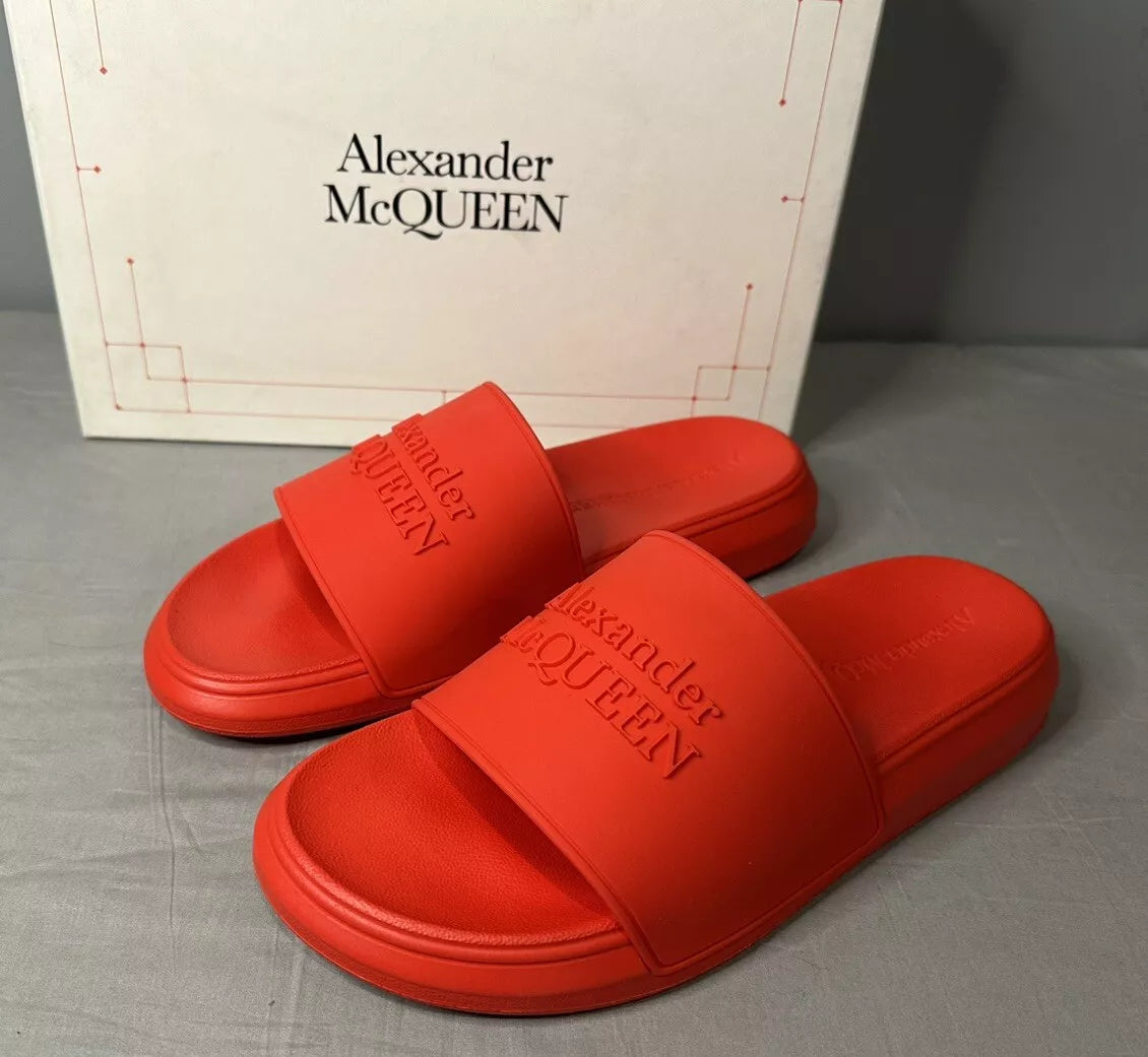 Alexander McQueen Logo Pool Slides Sandals Red Women’s Size 41 (US 11) Authentic