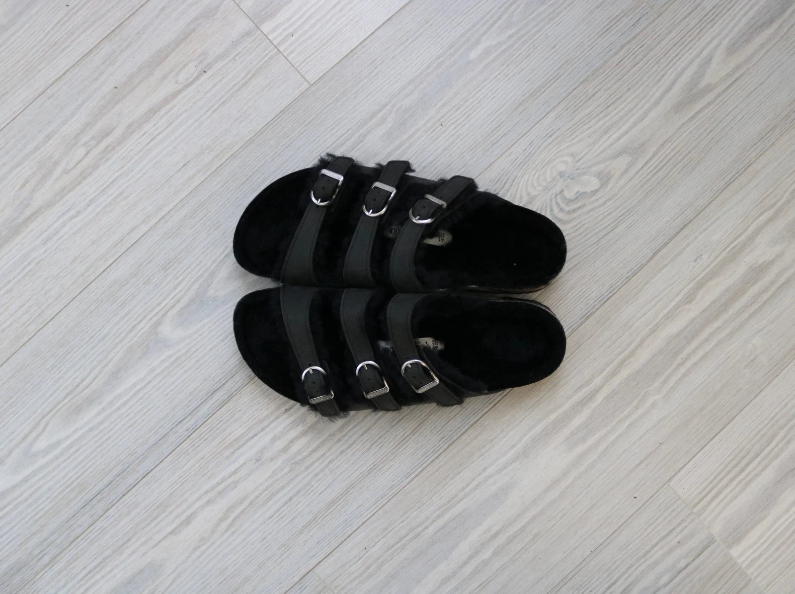 Birkenstock Florida Triple Strap Black Sandals Fur Lined EU 41 US W 10 US M 8.5