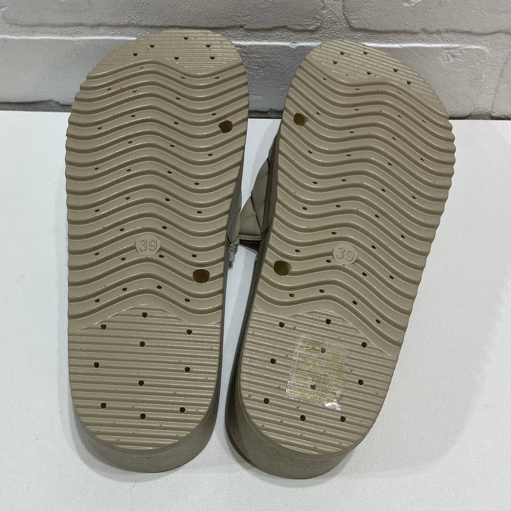 Women's Casual Fashionable Thick Bottom Diamond Checkered Beige Slide - Size 8