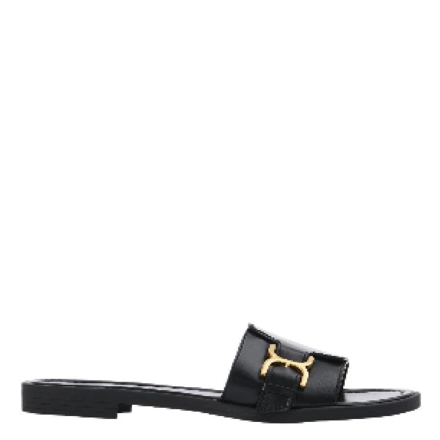 Chloe Gold-Toned Marcie Buckle Leather Slides