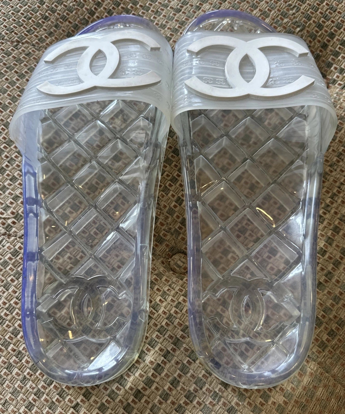 Chanel Clear Pool Slides White Logo Size 41 Transparent Jelly Sandal