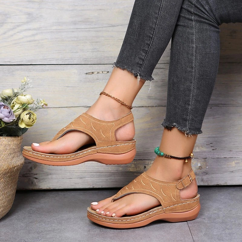 2022 New Rome Fashion Women Slides Comfort Slippers Orthopedic Low-Wedge Sandals