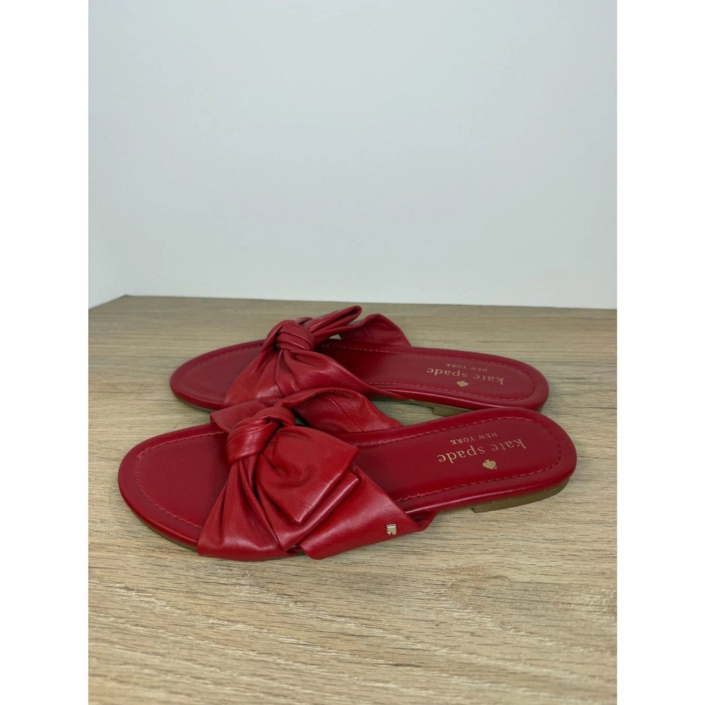 Kate Spade Bow Leather Slide Sandals Women’s Size 7 Red Slip On