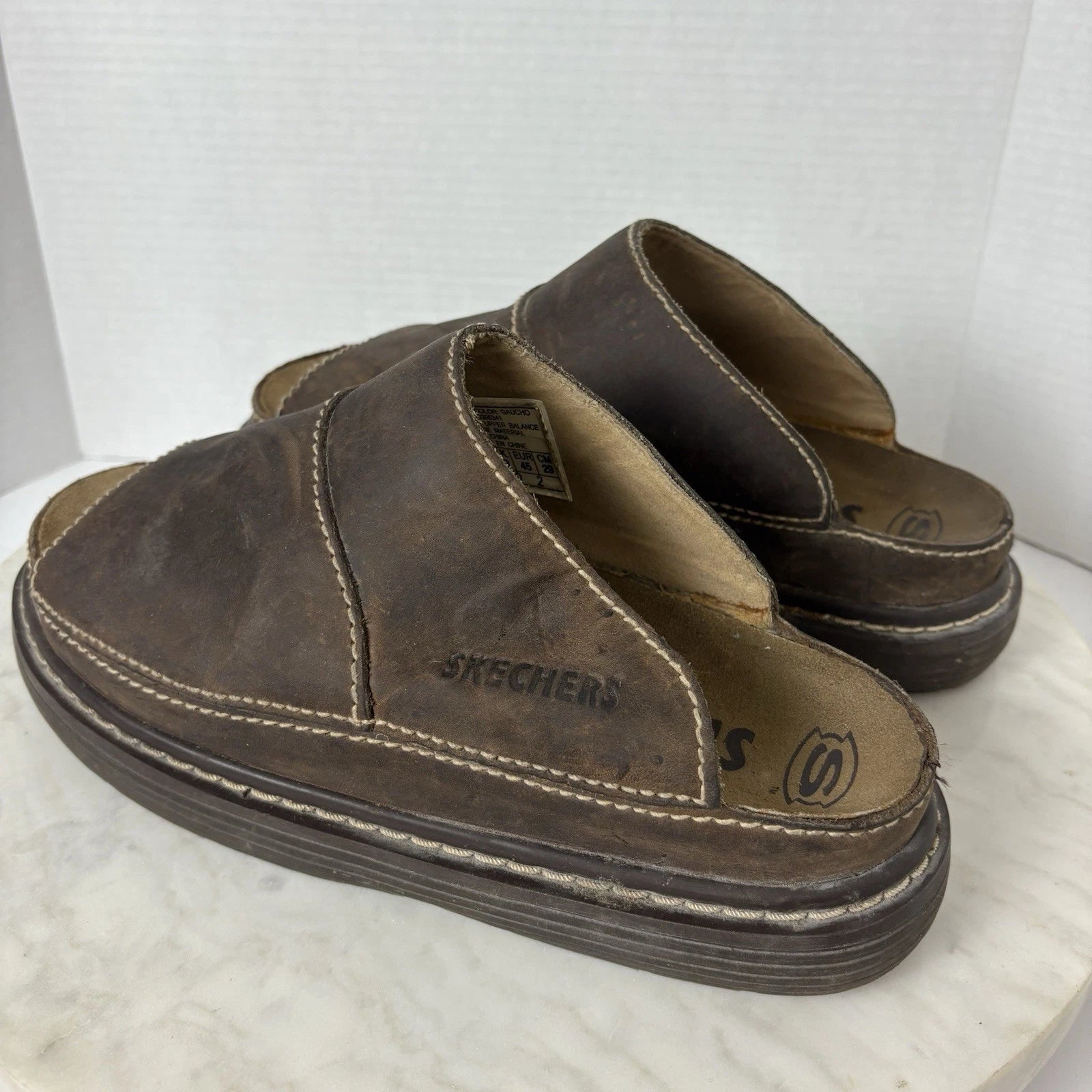 Y2K style chunky brown leather platform slides women's 11 Sketchers 90s 2000s