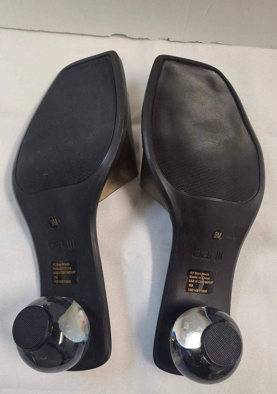 Bar III Shoes Womens Size 9M Black Clear Heel Slide Sandals Unique Modern Style