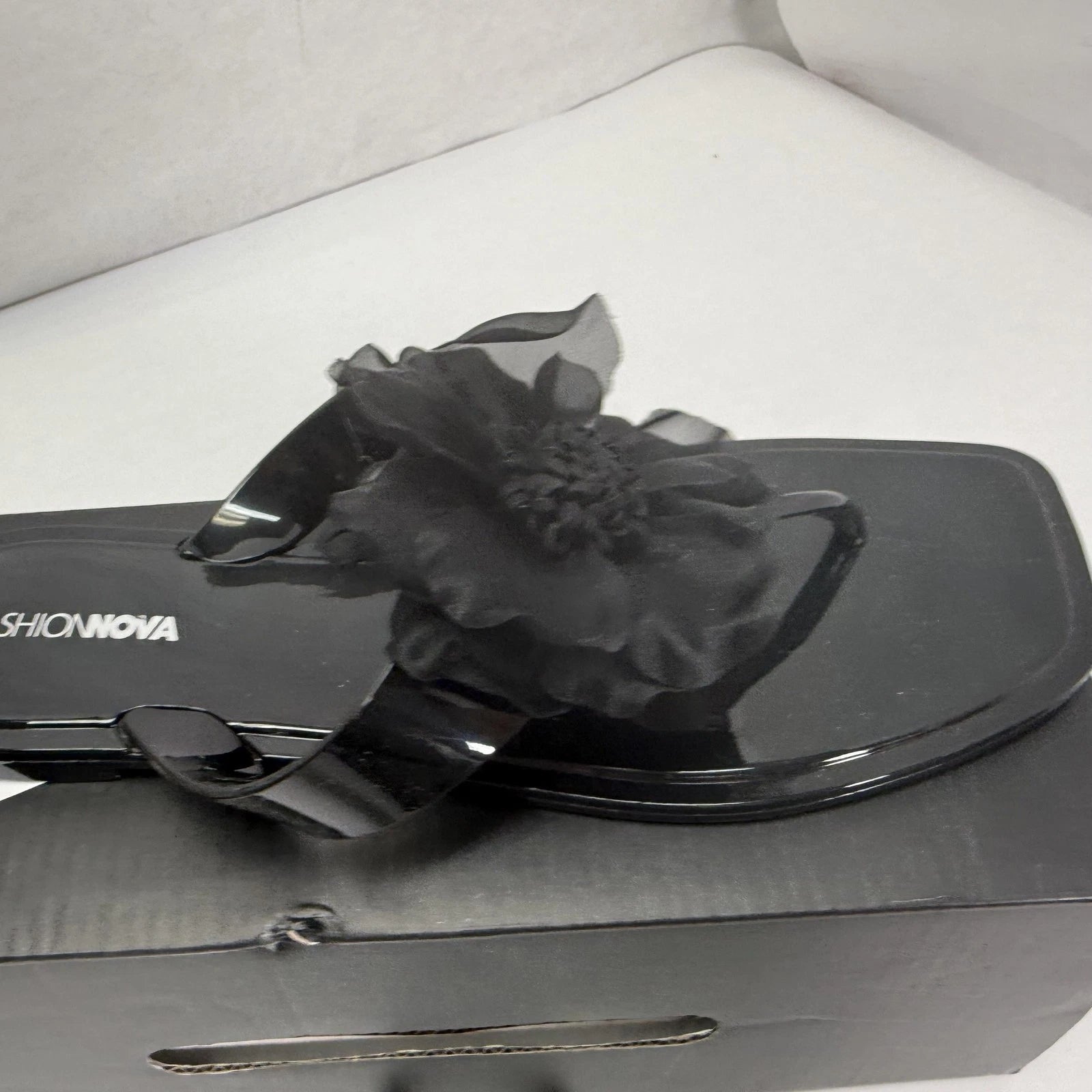 Fashion Nova Kaya Shoes Womens Size 11 Black Flower Jelly Sandals Slide Summer
