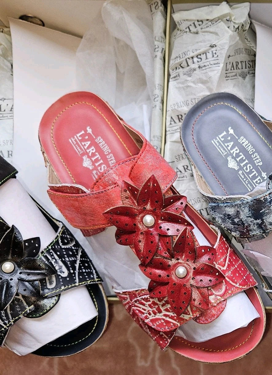 🔥L'Artiste by Spring Step Karina Hand Painted Leather Slide Sandals, US9/EU40