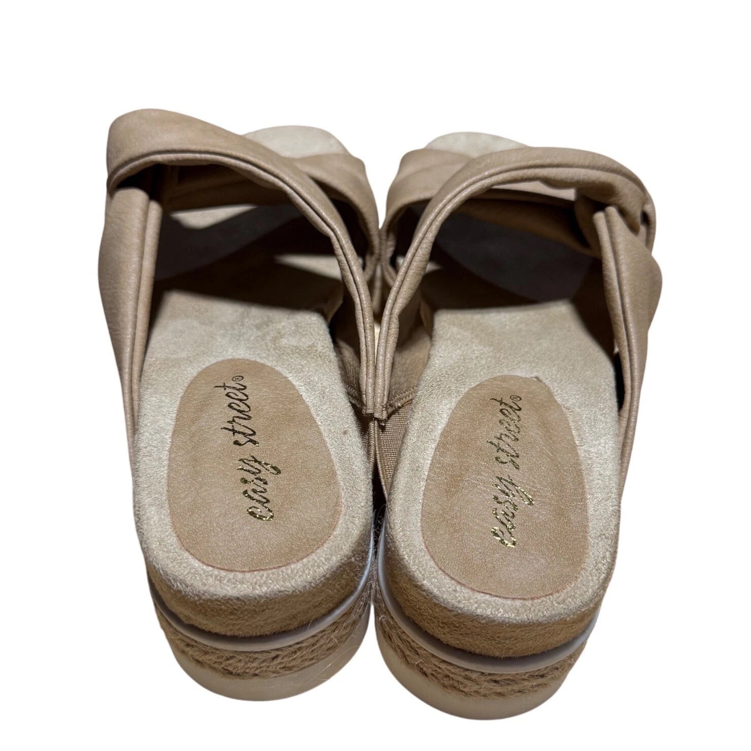 Easy Street Women's Sandals Slides Tan Twist Knot Espadrille Wedge Size 8M
