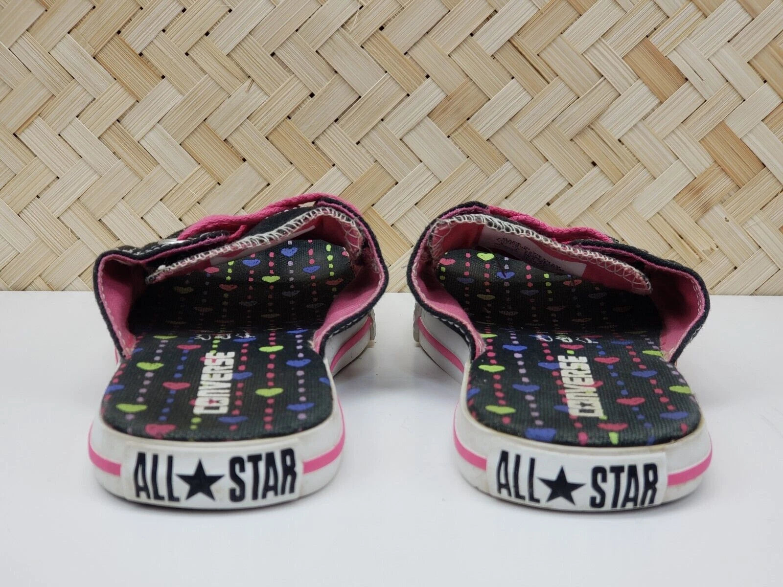 Converse All Star Cut Away Sandals Slides Womens 6 Black Heart Dots **Rare Style