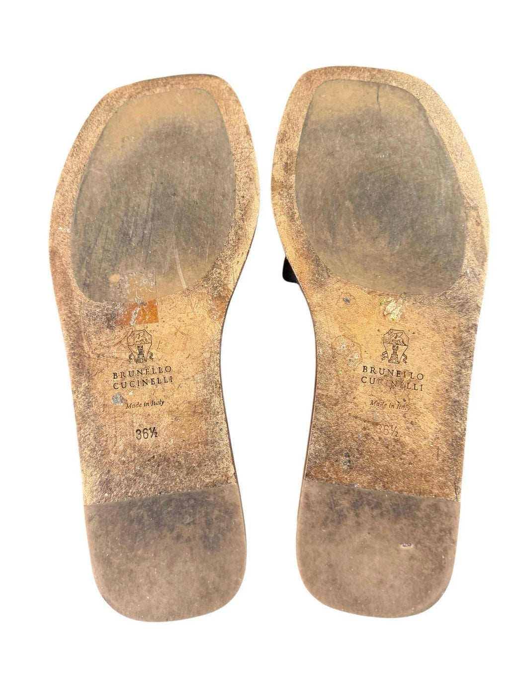 BRUNELLO CUCINELLI $895 Slide Sandal  Sparkling Monili Trim Blck Leather Sz 36.5