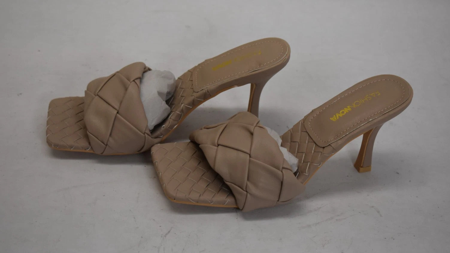 Fashion Nova Waveit Slip On Heel Sandals Nude Braided Strap Womens Sz 7