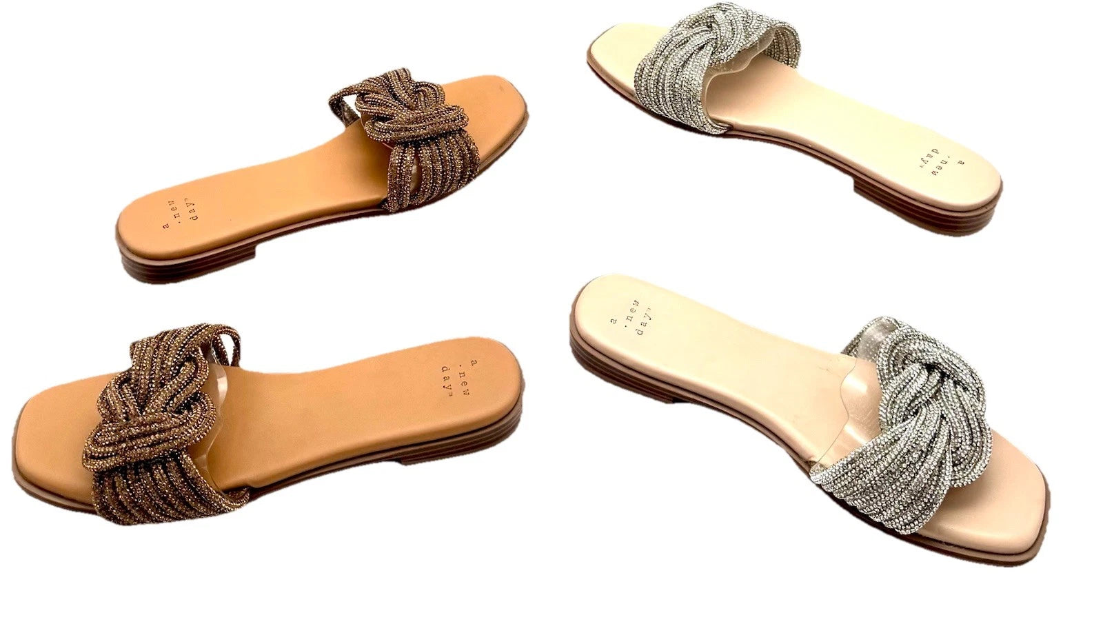 A New Day Womens 7.5 2 Pairs Iliana Silver & Brown Rope-Style Sandals Free Ship