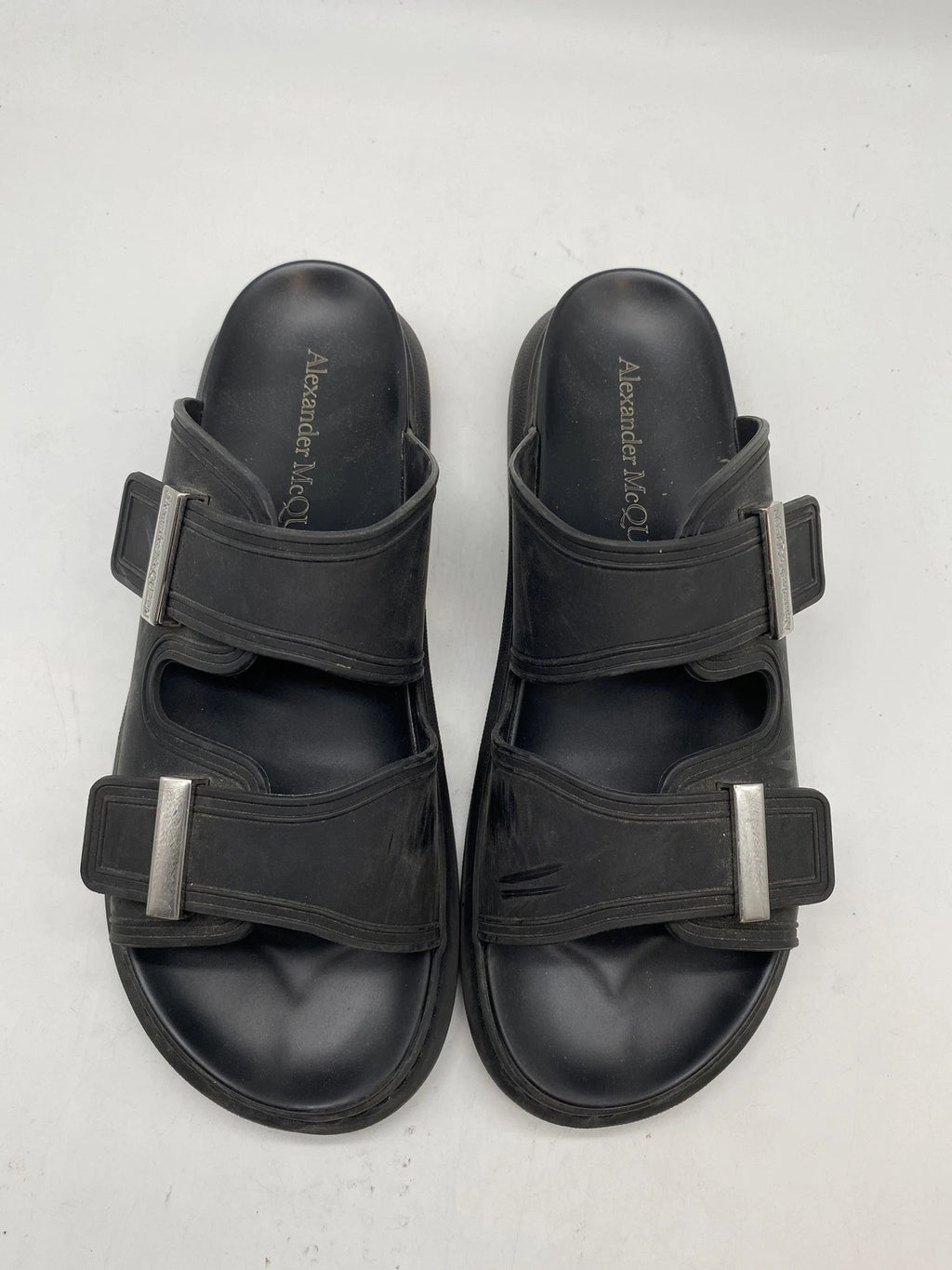 Alexander McQueen Men Black Rubber Slide Sandals Size 9.5