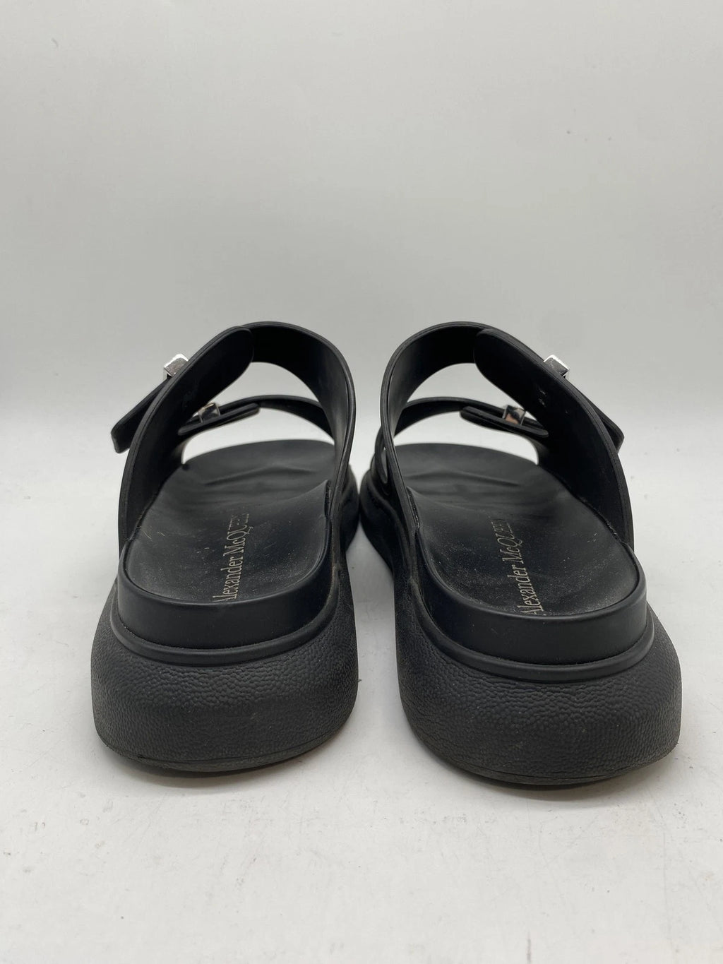 Alexander McQueen Men Black Rubber Slide Sandals Size 9.5