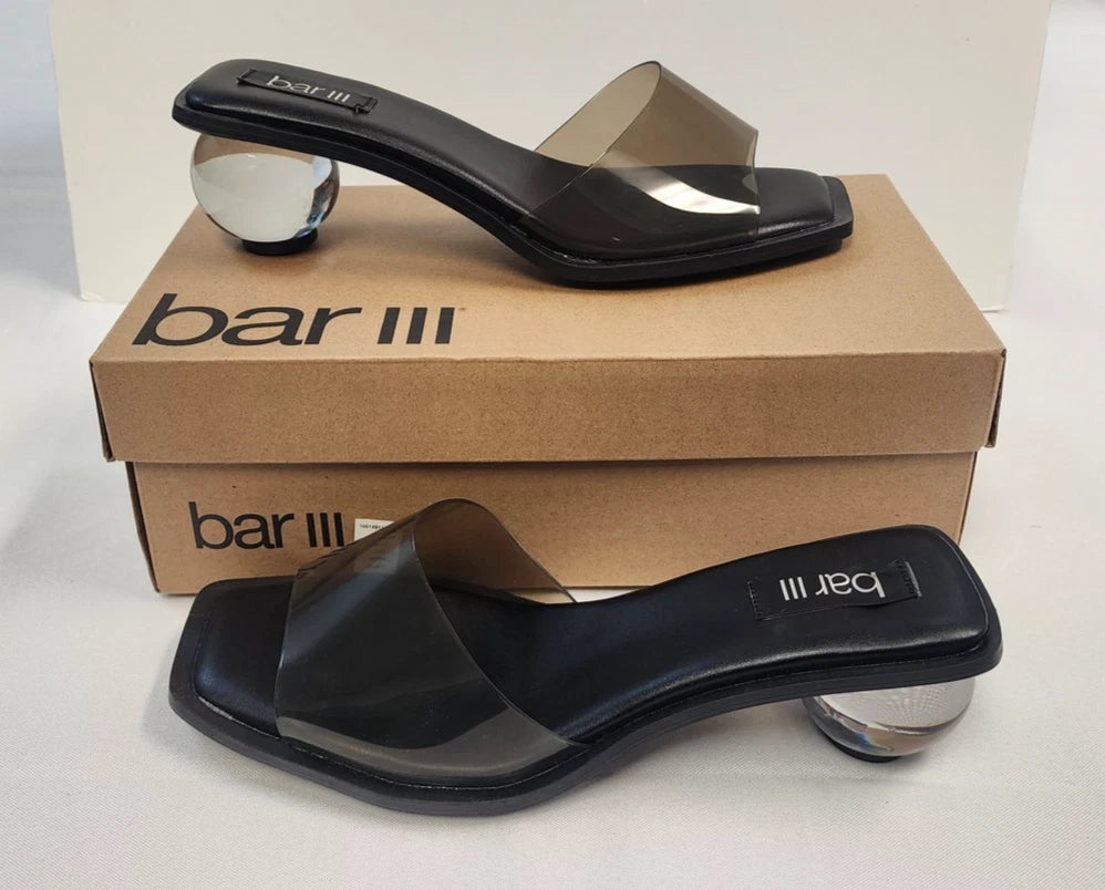 Bar III Shoes Womens Size 9M Black Clear Heel Slide Sandals Unique Modern Style