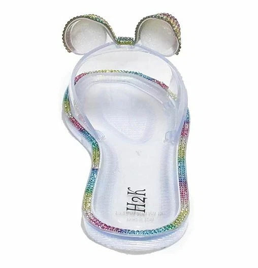 H2K Lucia Rainbow Fashion Jelly Slides Flip Flops Bow Sandals Bling Open Toe New