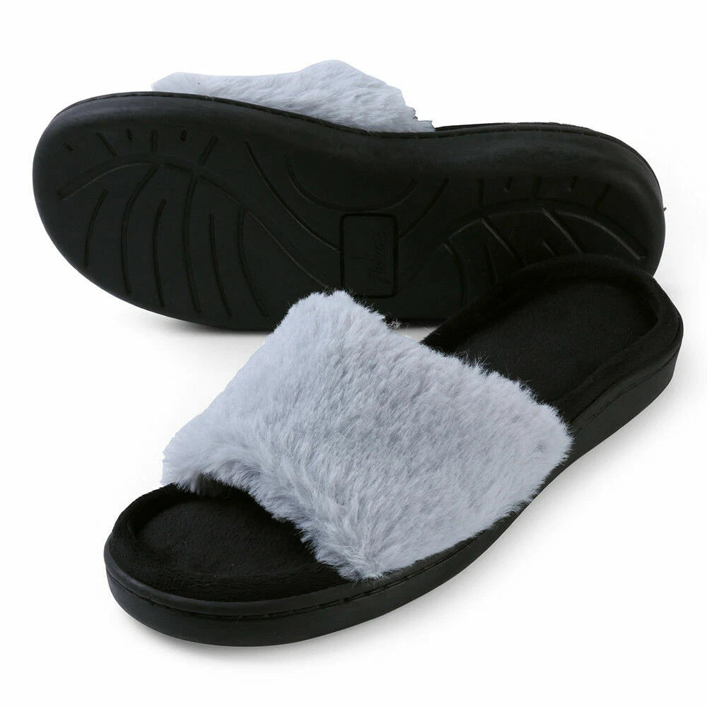 Women Fashion Warm Cozy Plush Indoor Anti Slip Slippers Open Toe Flat Sandals
