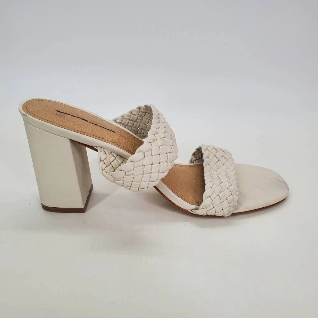 Fashion To Figure Womens Slides Sandals Ivory Double Strap Woven High Heel 11 W