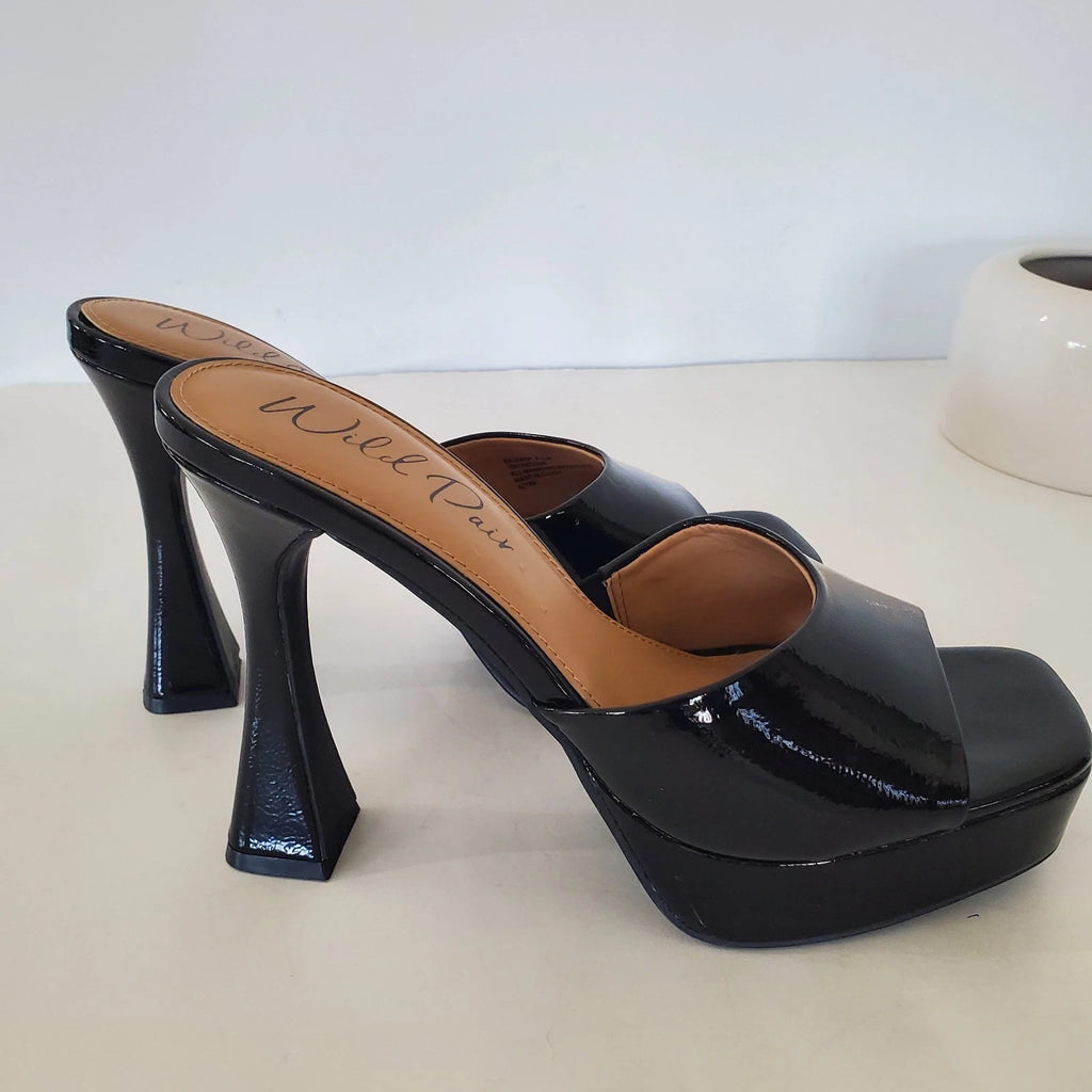 WILD PAIR 8.5 Rajaah 1" Platform 4 4/8" Flared Heel Slide Sandals Open Toe Sexy