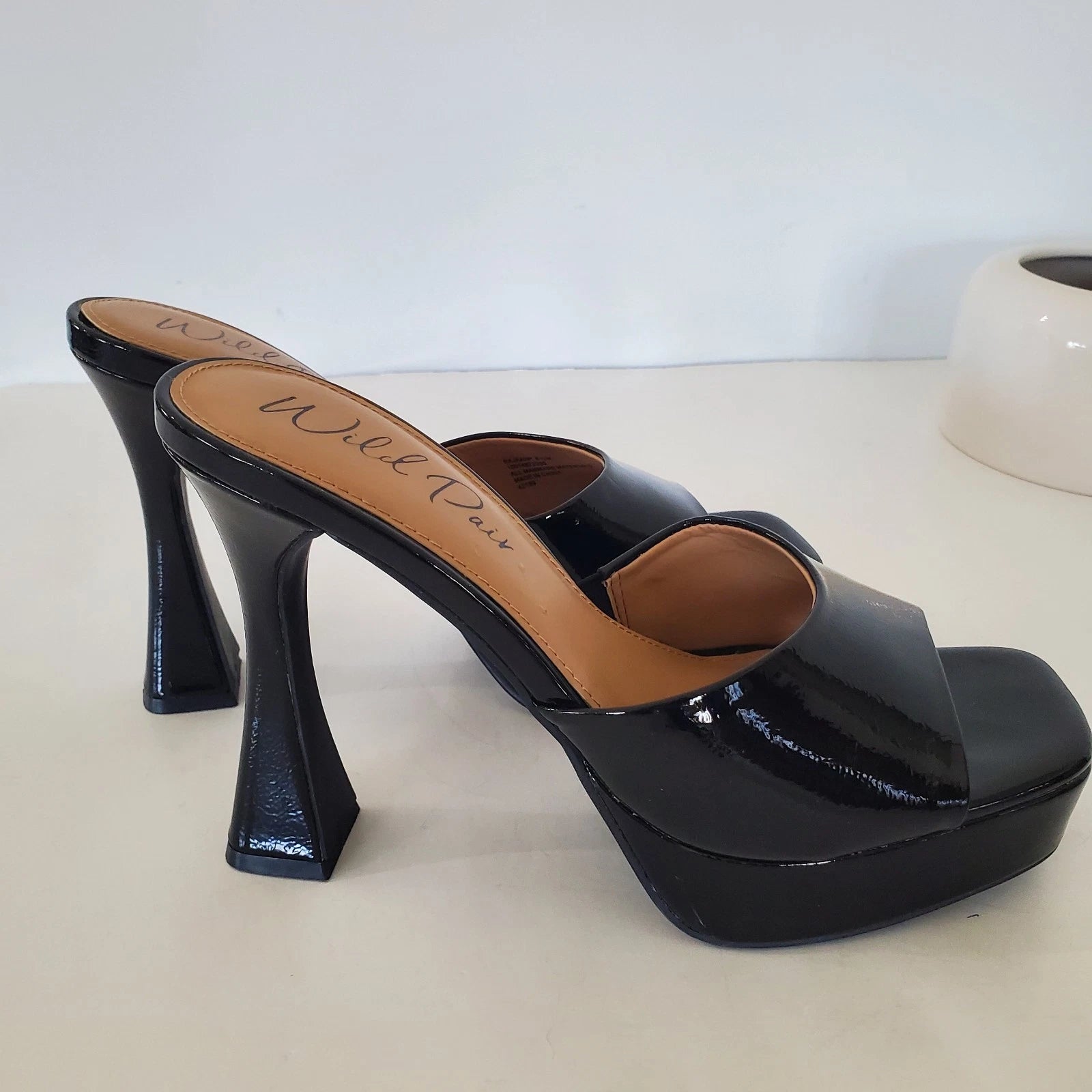 WILD PAIR 8.5 Rajaah 1" Platform 4 4/8" Flared Heel Slide Sandals Open Toe Sexy