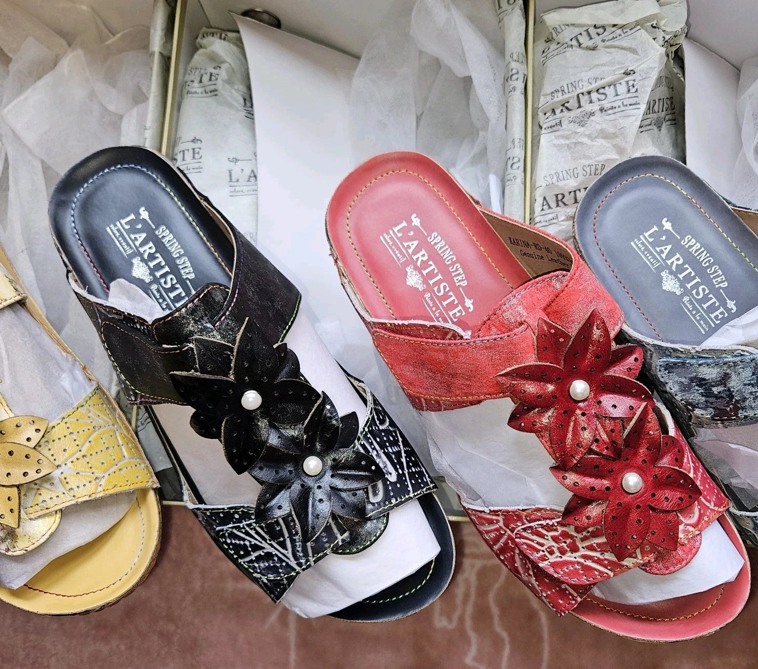 🔥L'Artiste by Spring Step Karina Hand Painted Leather Slide Sandals, US9/EU40