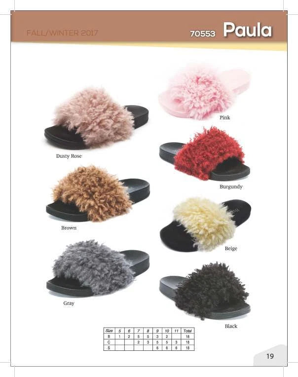 H2K Paula Brown FUZZY Fur Fashion Slides Flip Flops Sandals Slides Cozy Warm