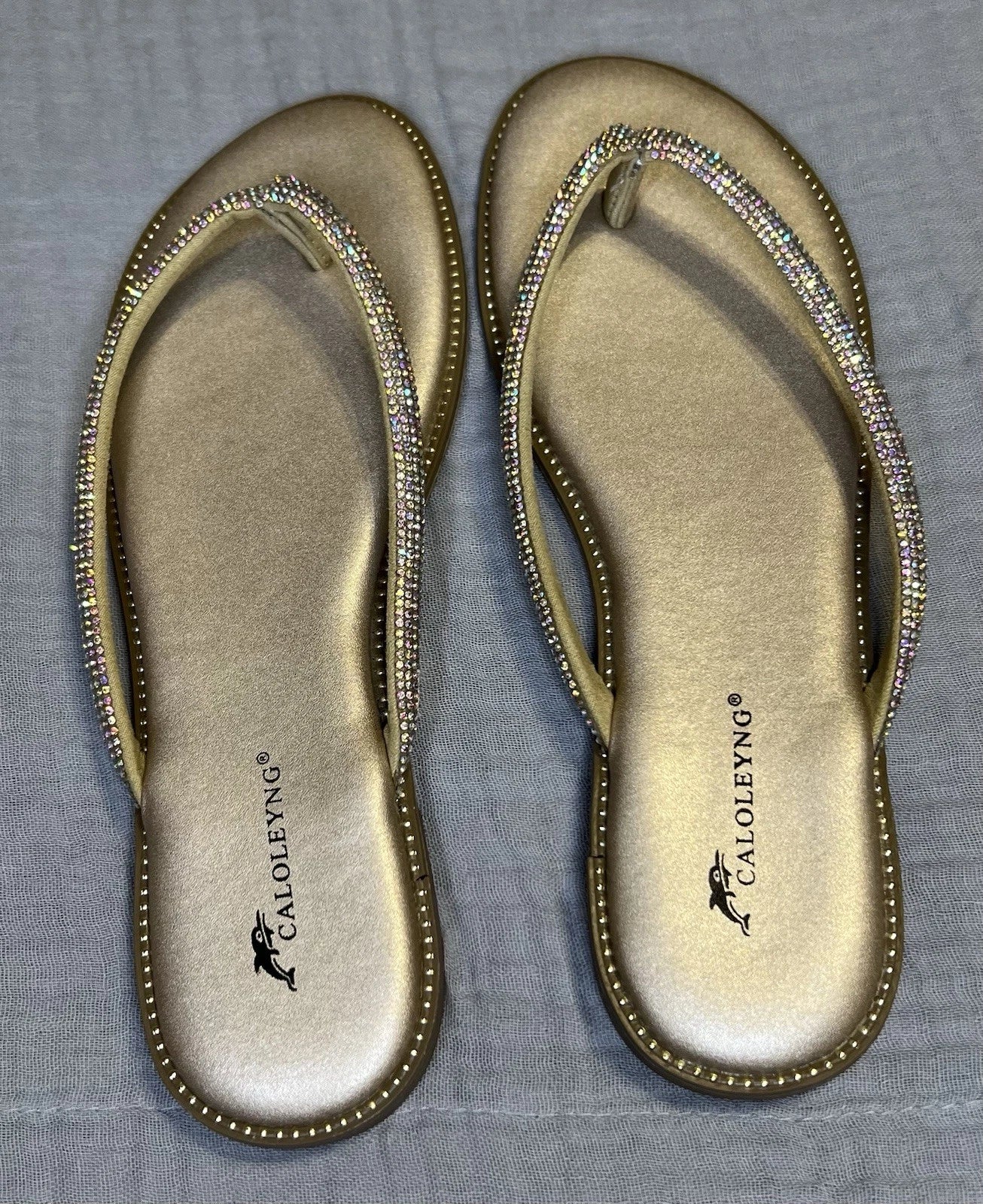 caloleyng Womens Microfiber Leather Dress Flat Sandals Summer Fashion Slide Gold