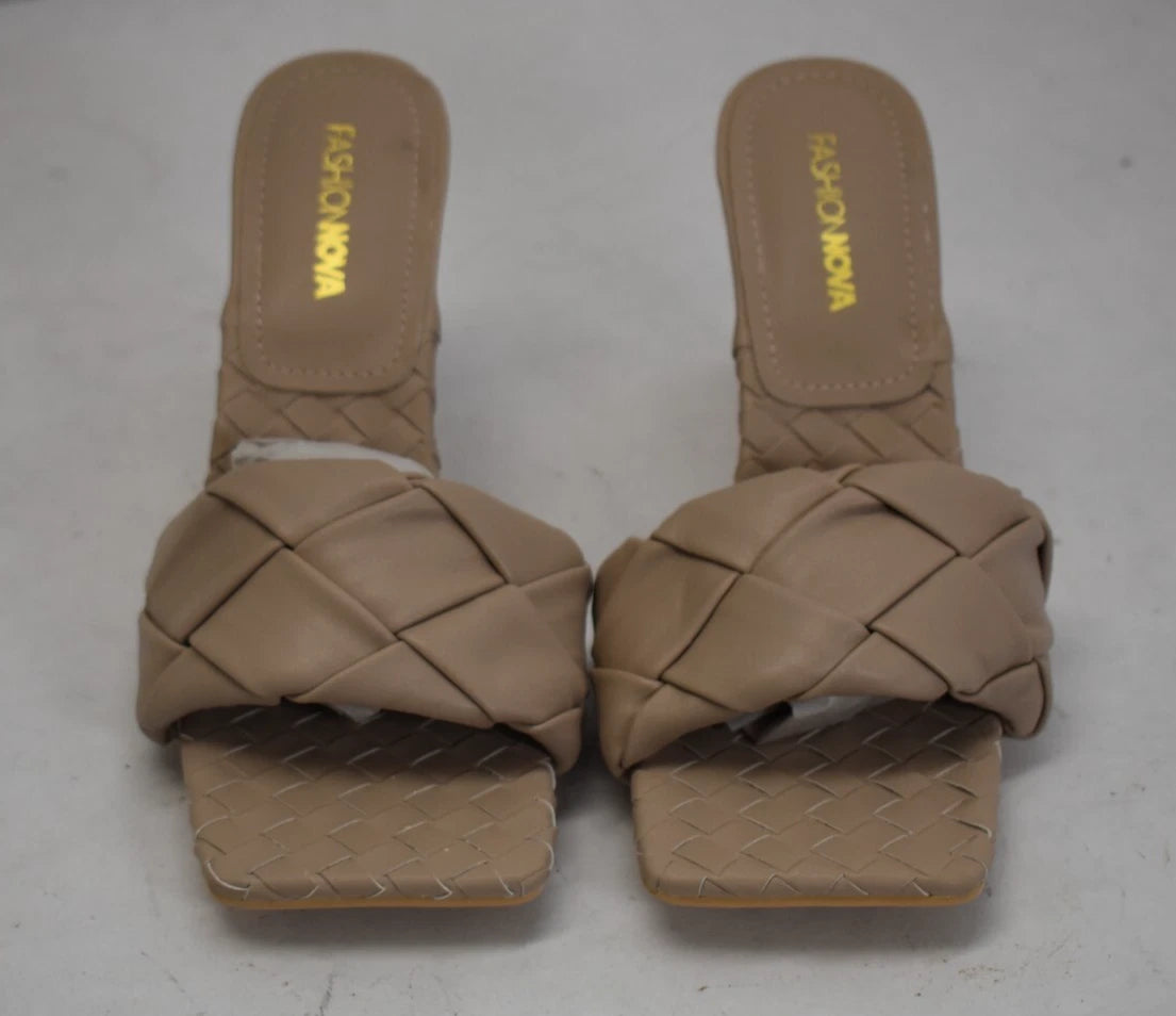 Fashion Nova Waveit Slip On Heel Sandals Nude Braided Strap Womens Sz 7