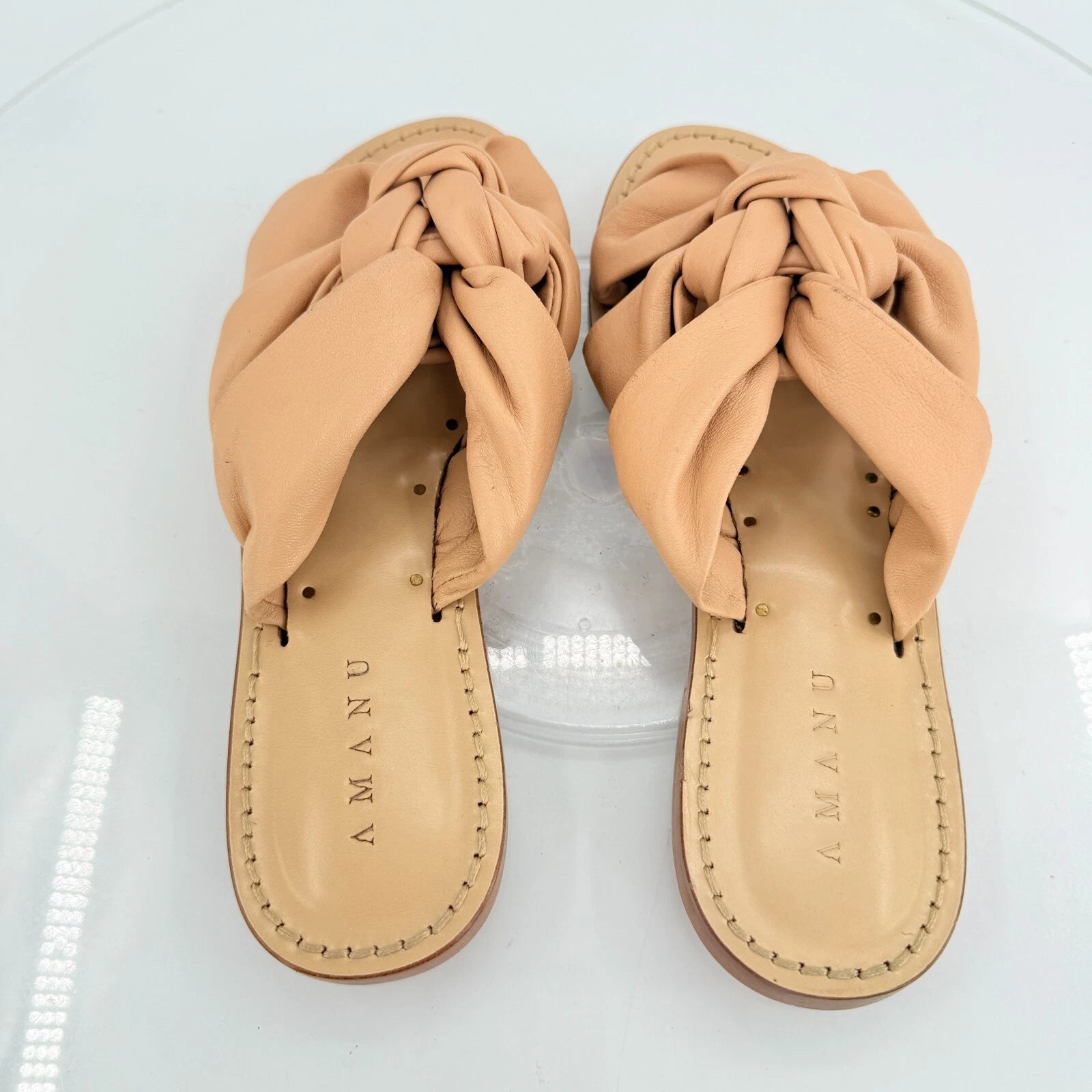 AMANU Studio Style 20 Hermanus Knotted Leather Slide Sandal Natural Beige Size 7