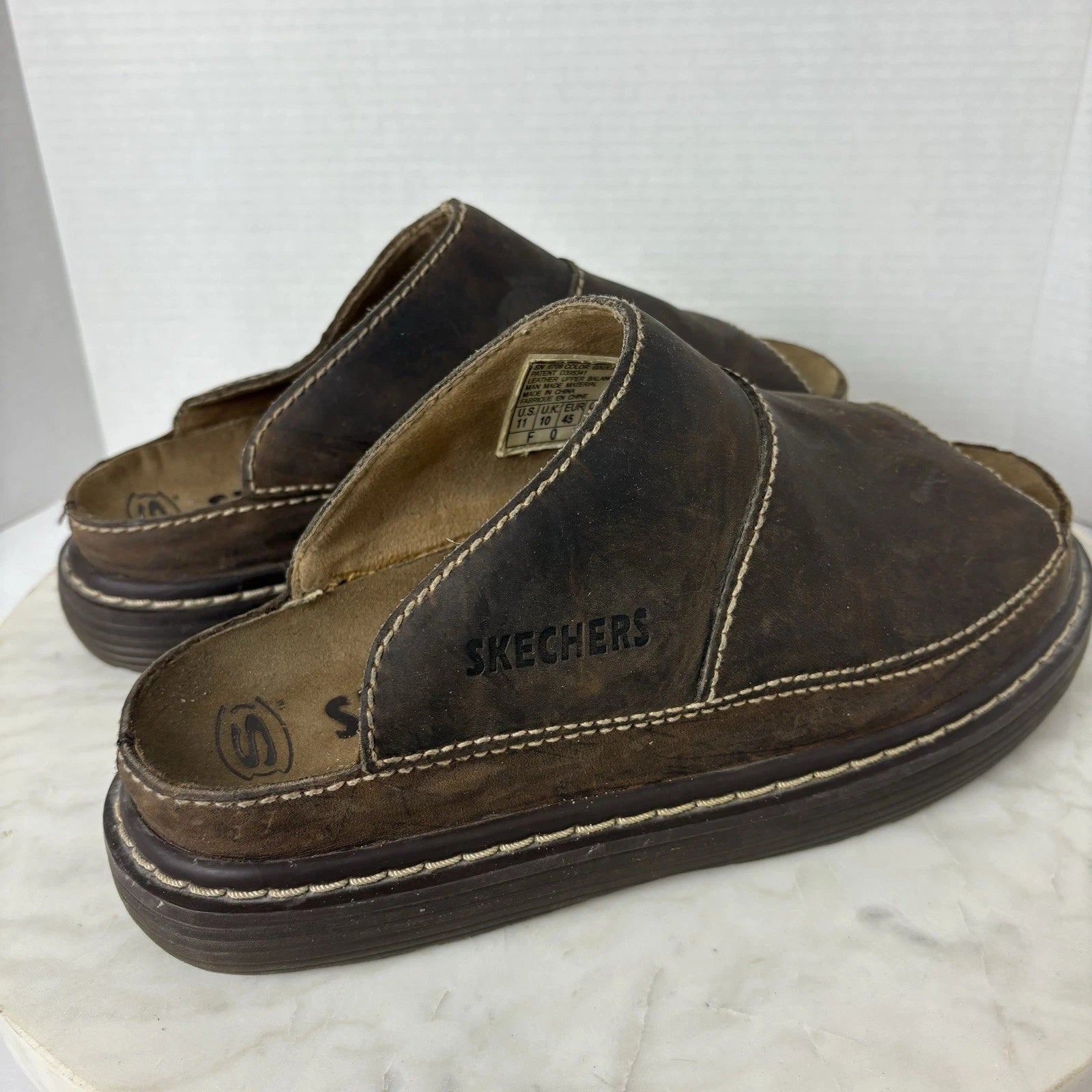 Y2K style chunky brown leather platform slides women's 11 Sketchers 90s 2000s