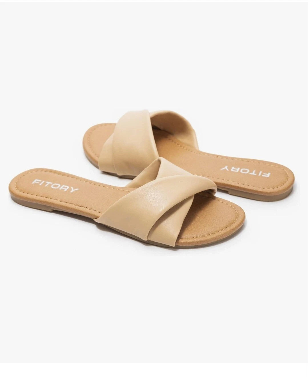 FITORY Women's Flat Sandals Fashion Slides With Soft Leather Slippers Size US 6