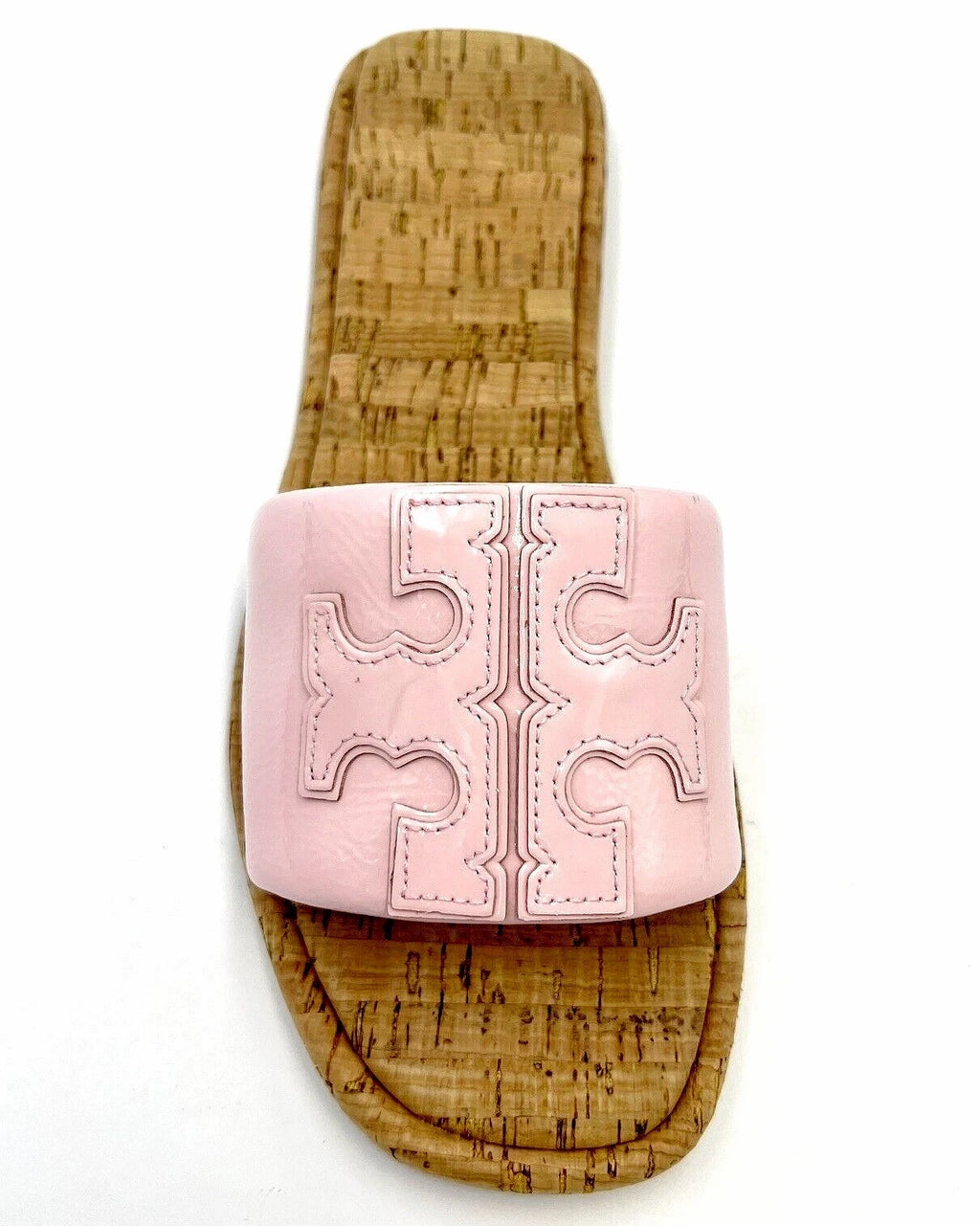 TORY BURCH DOUBLE T SPORT SLIDE SANDAL PATENT LEATHER PETUNIA/NATURAL SZ 10 NIB