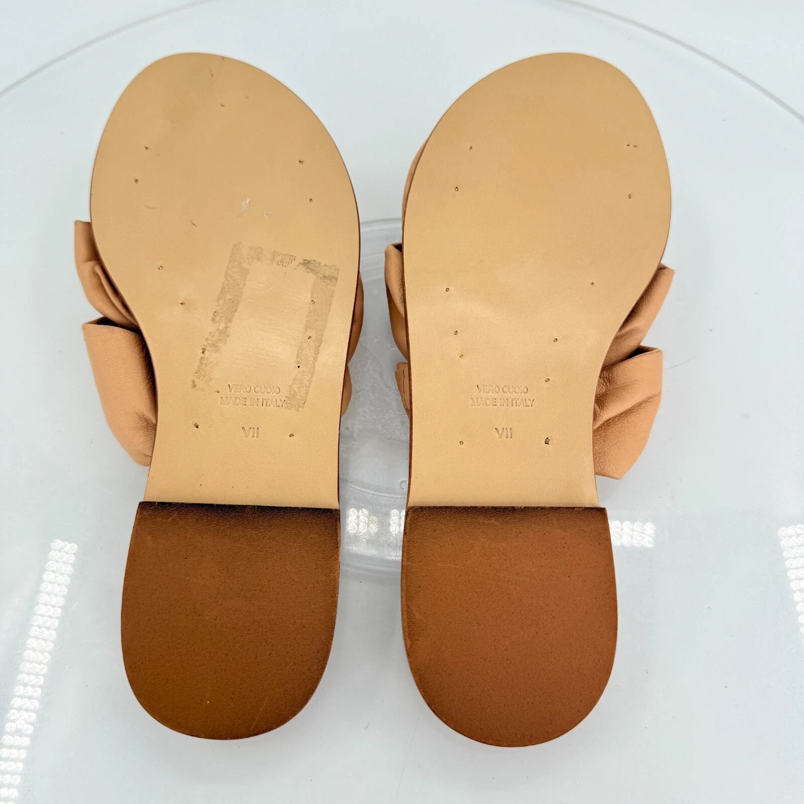 AMANU Studio Style 20 Hermanus Knotted Leather Slide Sandal Natural Beige Size 7
