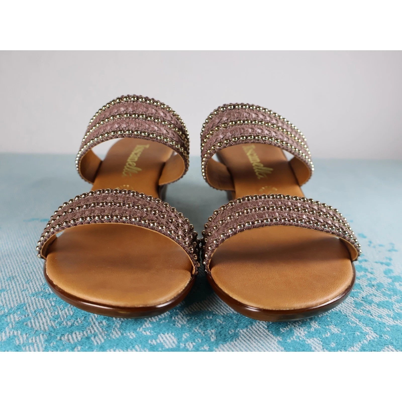 TOSCANELLA Wedge Sandals 8 Handmade in Italy Dark Brown Beaded Two Band  BOHO