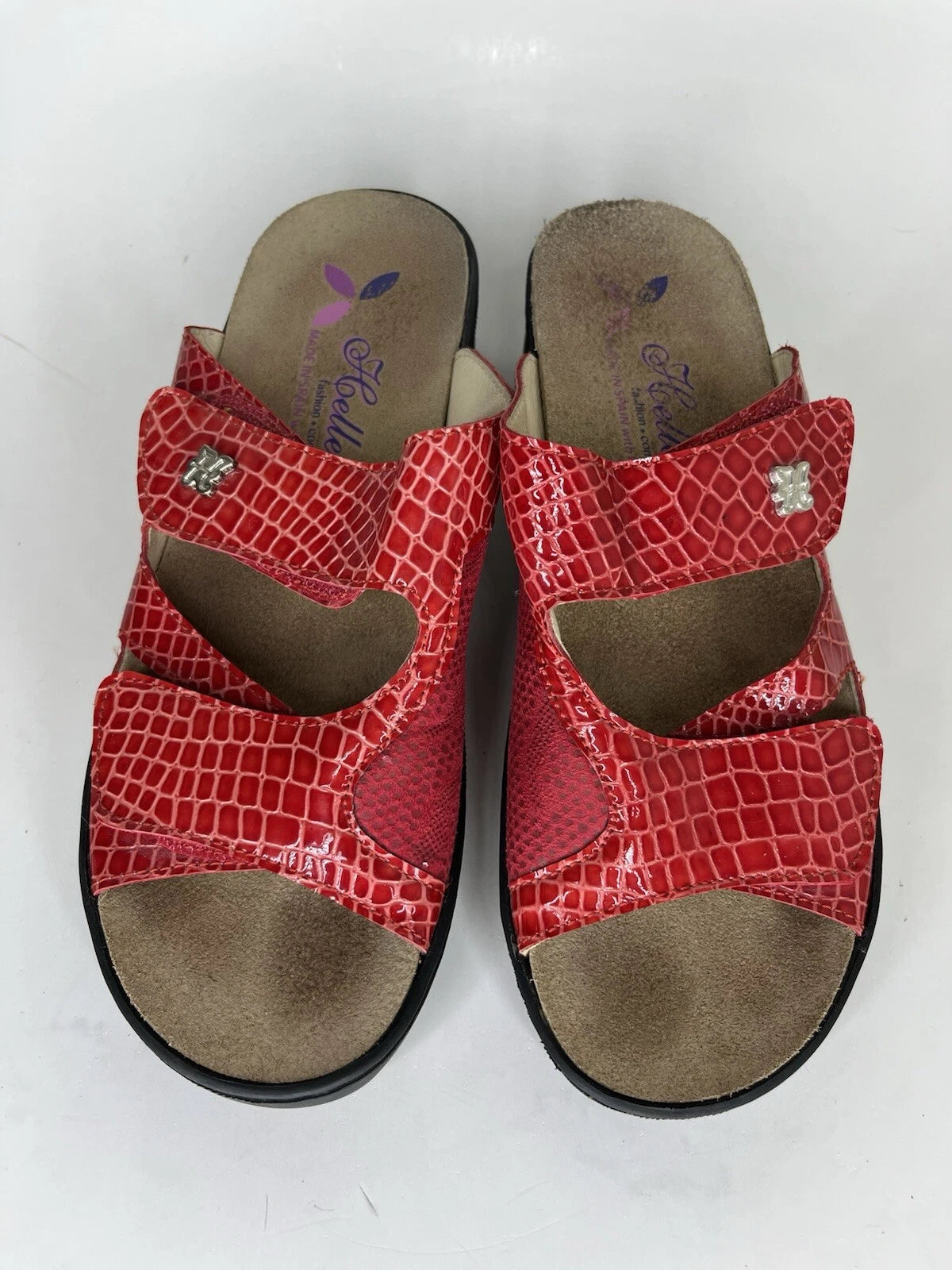 Helle Fashion Comfort Sandals Slides Wedge Heel Women Sz 38 US 7 Red Croc Spain