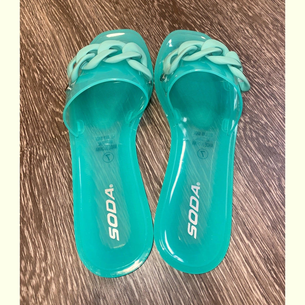 New 7 Fashion Nova Pastel Mint Green Jelly Cuban Link Matte Slide Sandals