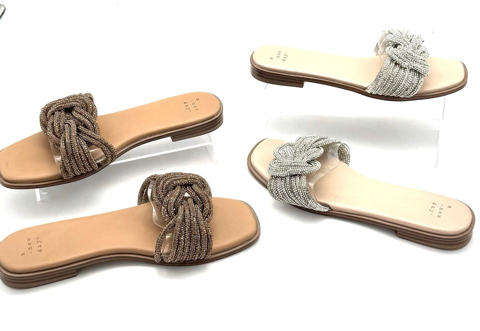 A New Day Womens 7.5 2 Pairs Iliana Silver & Brown Rope-Style Sandals Free Ship