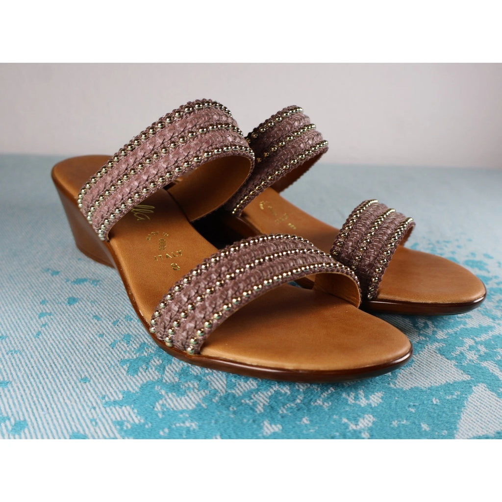 TOSCANELLA Wedge Sandals 8 Handmade in Italy Dark Brown Beaded Two Band  BOHO