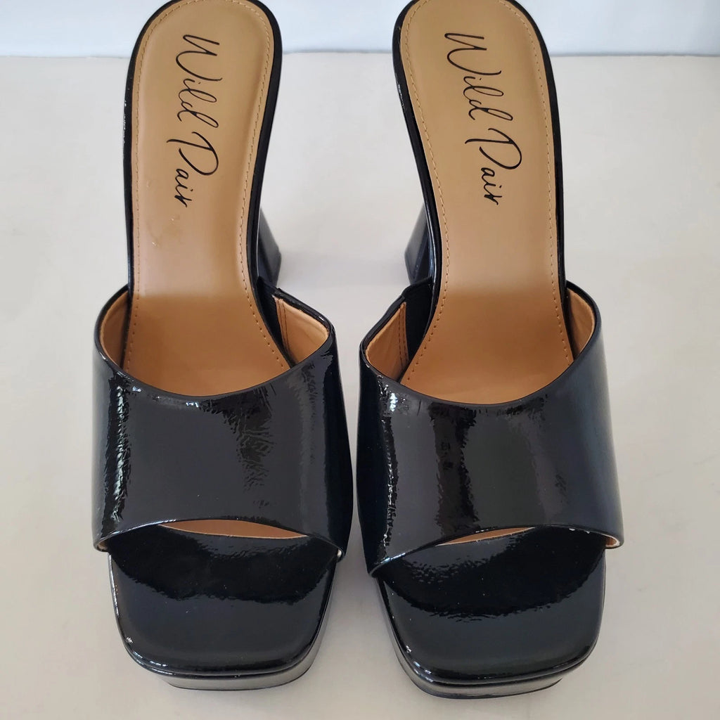 WILD PAIR 8.5 Rajaah 1" Platform 4 4/8" Flared Heel Slide Sandals Open Toe Sexy